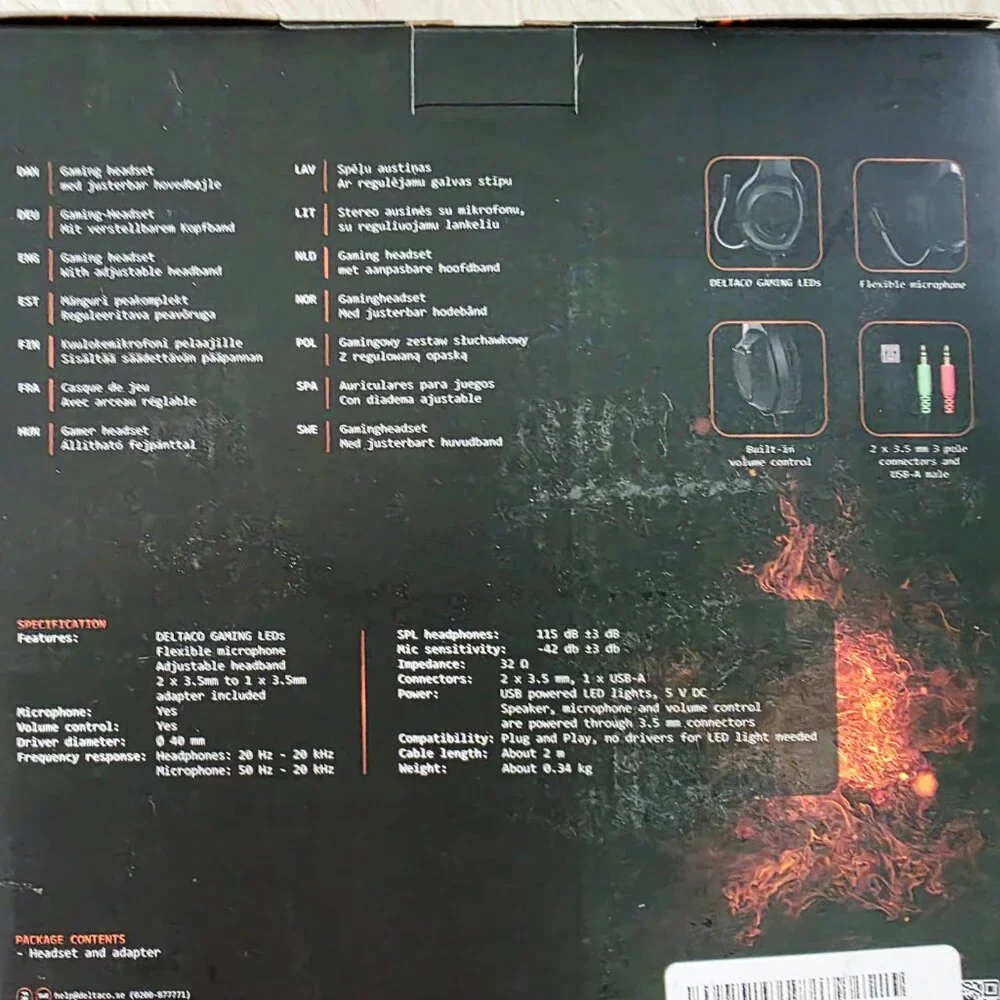 NWT Deltaco Gaming DH210 Gaming Headset- LED Lights- Flexible Microphone